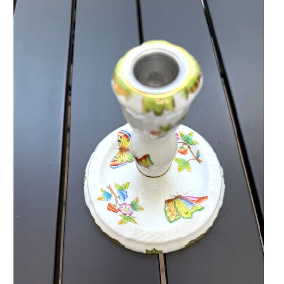 Herend Queen Victoria Green Border Floral Butterfly Single Candlestick SZ 6" VBO - Picture 9 of 16